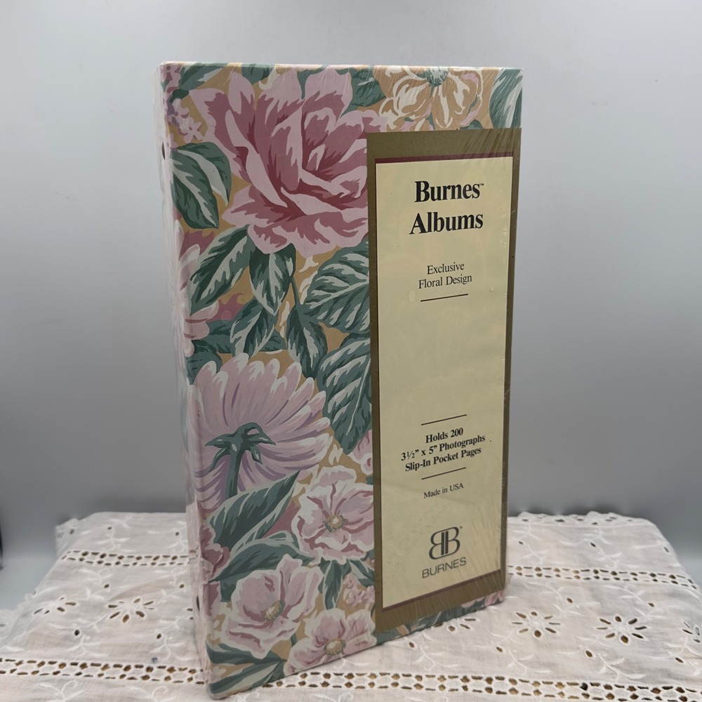 Burnes Photo Album Pink Floral Exclusive Design Vintage 200 Capacity 3.5x5 USA